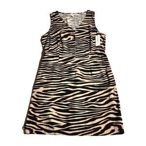 Liz Claiborne Zebra Linen Blend  Sleeveless Shift Dress Size XXL 2XL Pockets NWT
